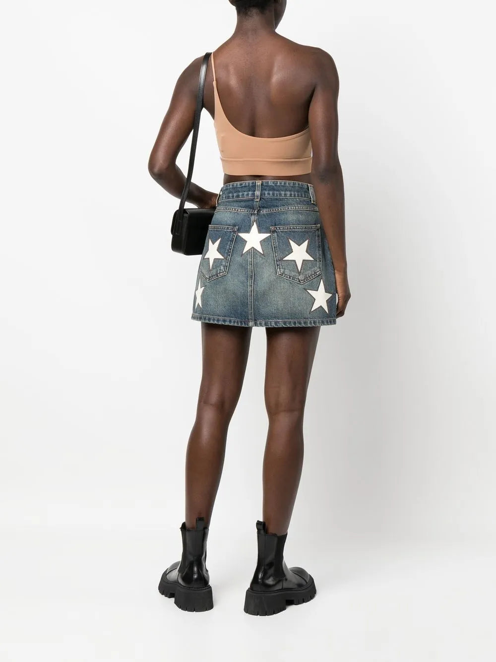 Star-Motif Denim Mini Skirt