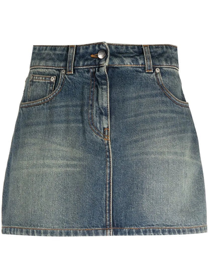 Star-Motif Denim Mini Skirt