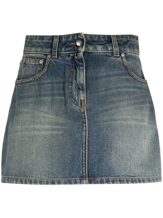 Star-Motif Denim Mini Skirt