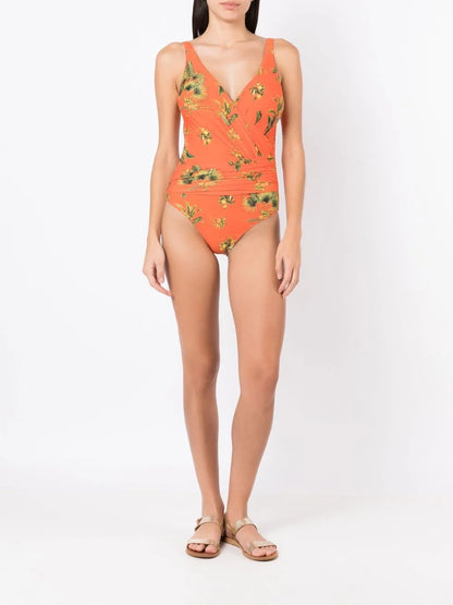Floral-Print V-Neck Swimsuit