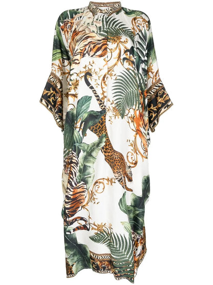 Tiger-Print Silk Midi Dress