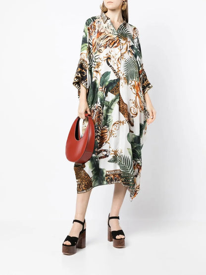 Tiger-Print Silk Midi Dress