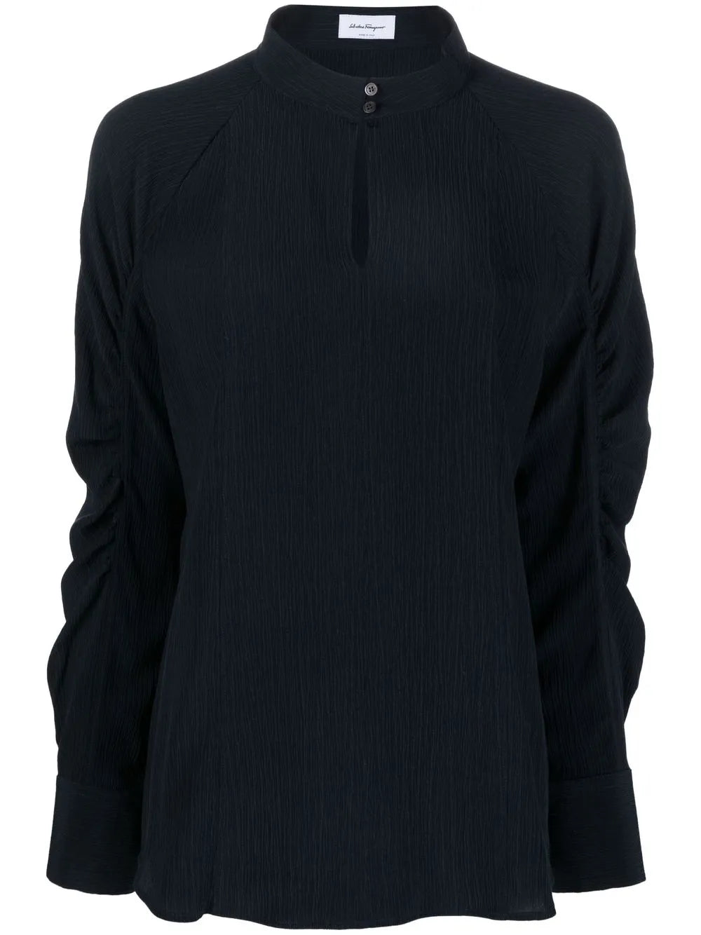 Keyhole-Neck Longsleeved Silk Blouse