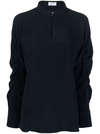 Keyhole-Neck Longsleeved Silk Blouse