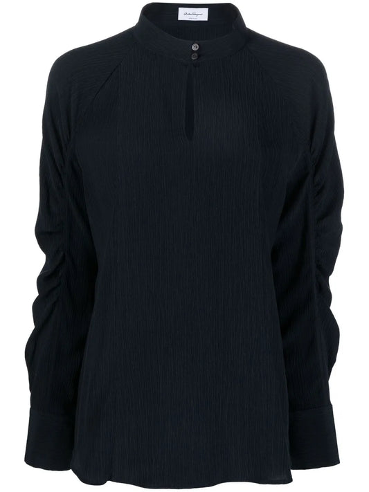 Keyhole-Neck Longsleeved Silk Blouse