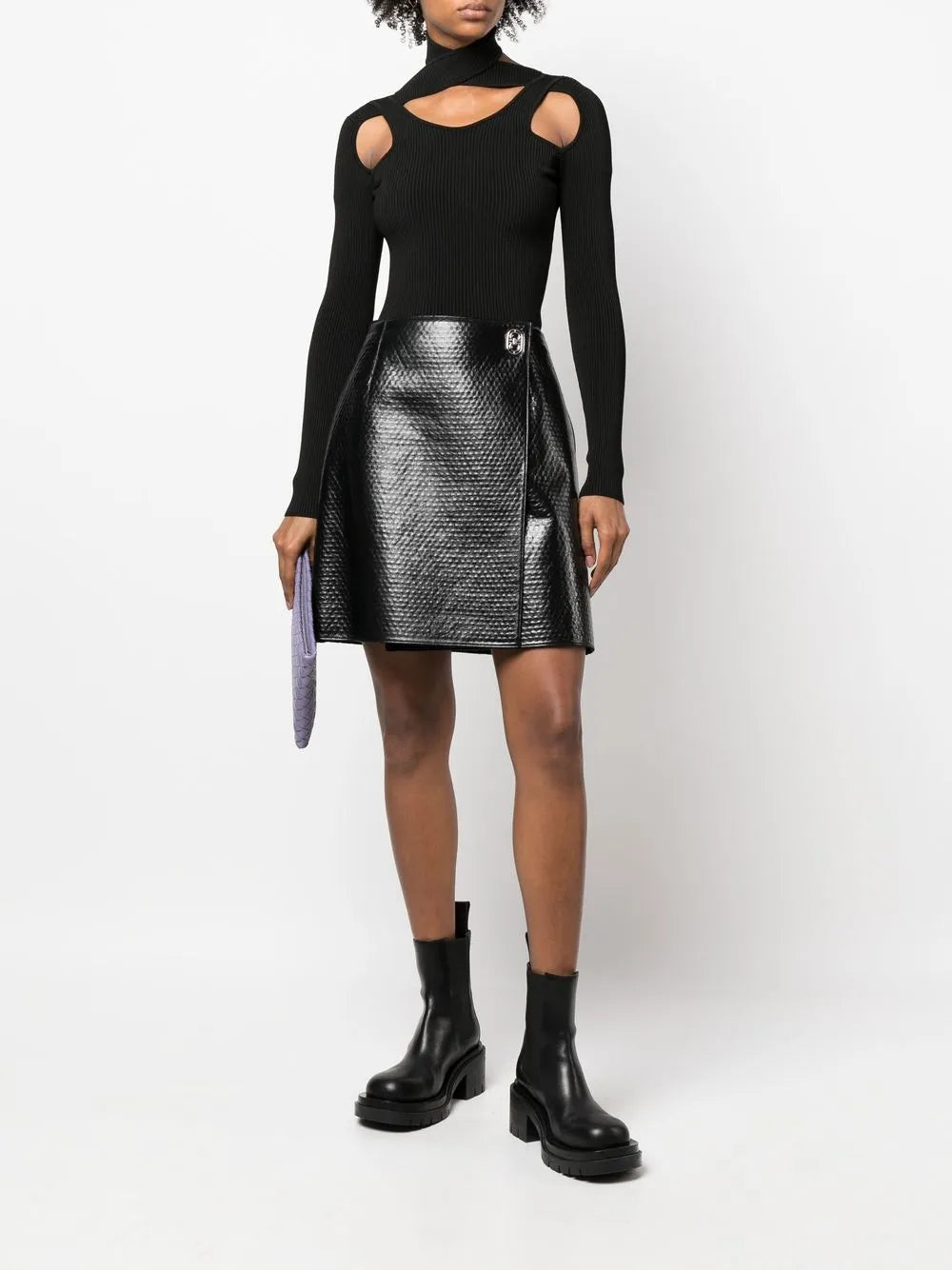 Embossed Wrap Leather Skirt