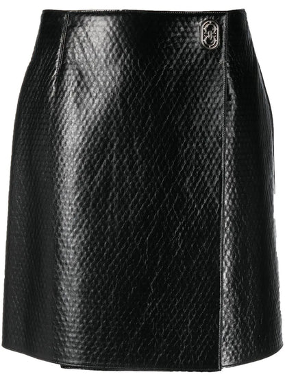 Embossed Wrap Leather Skirt