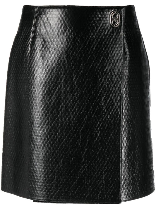 Embossed Wrap Leather Skirt