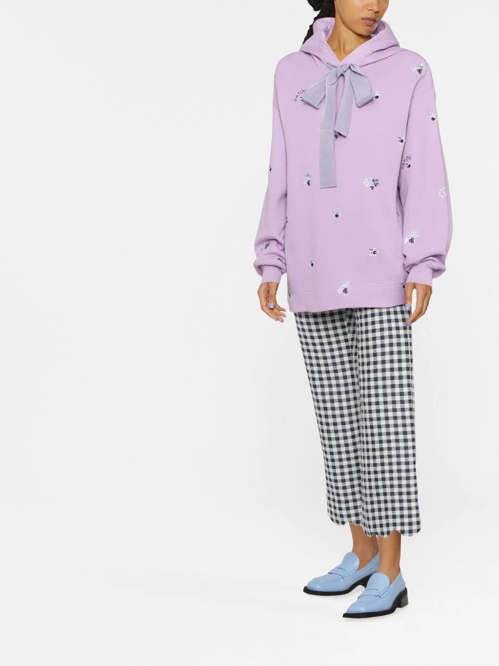 Floral-Embroidered Drawstring Hoodie