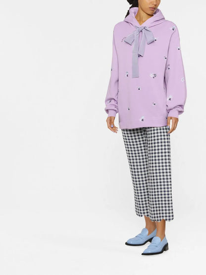 Floral-Embroidered Drawstring Hoodie