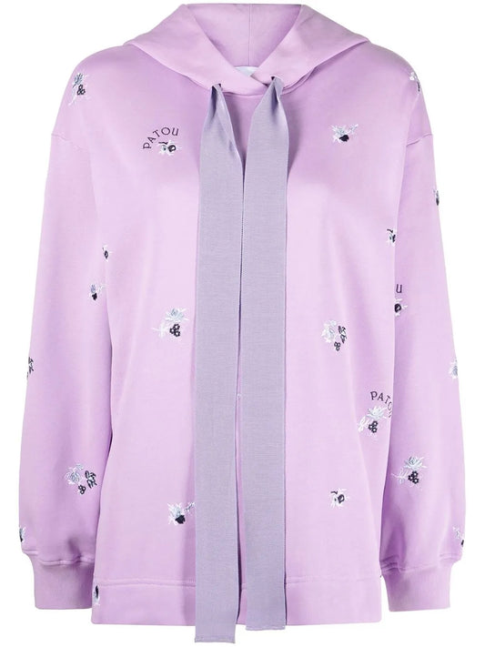 Floral-Embroidered Drawstring Hoodie