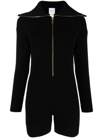 Ribbed-Knit Long-Sleeved Playsuit