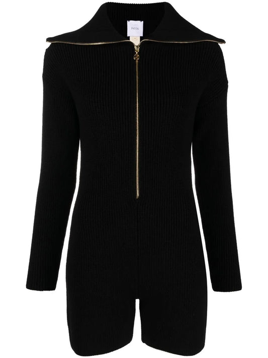 Ribbed-Knit Long-Sleeved Playsuit