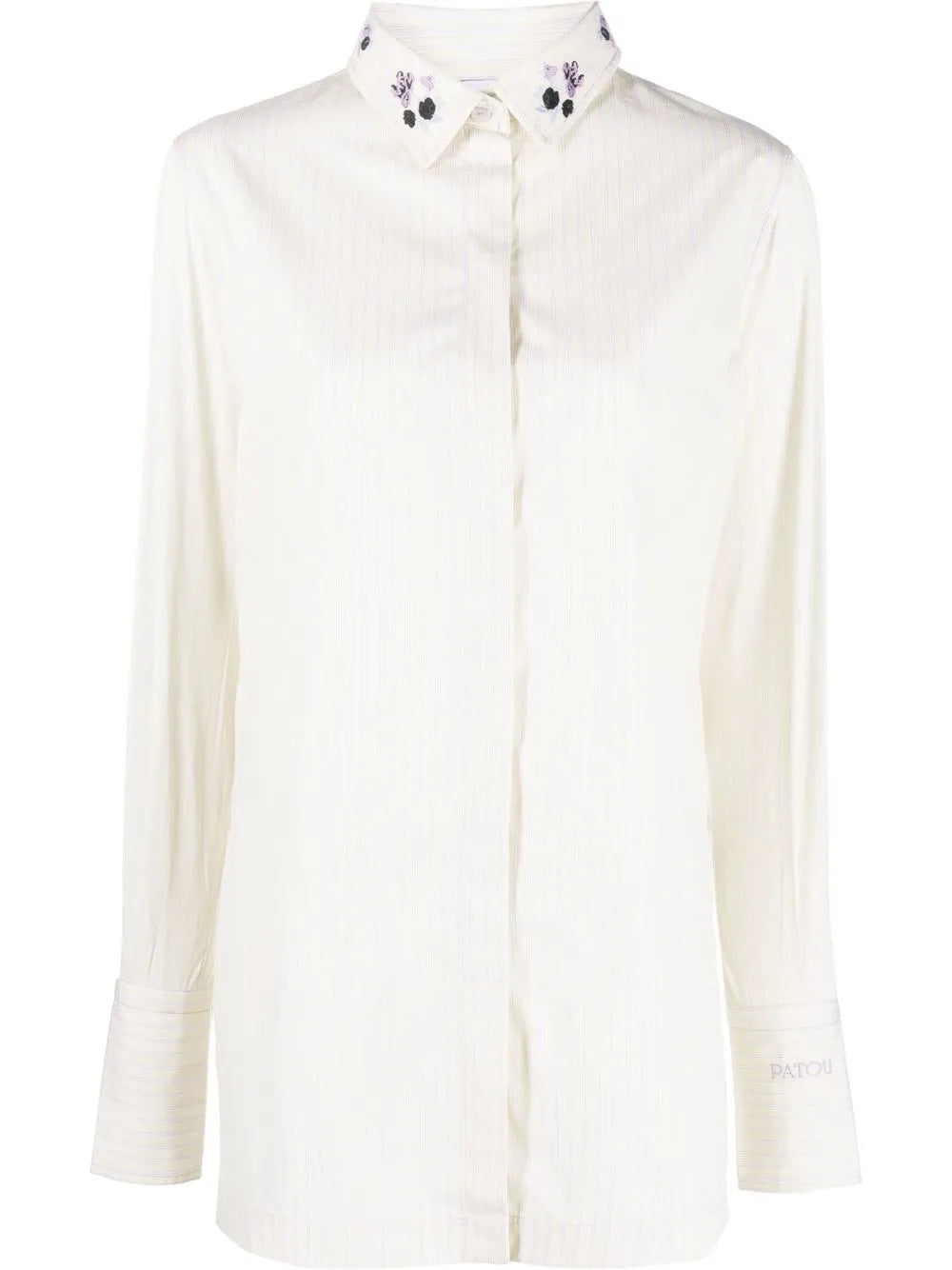 Embroidered Collar Striped Shirt