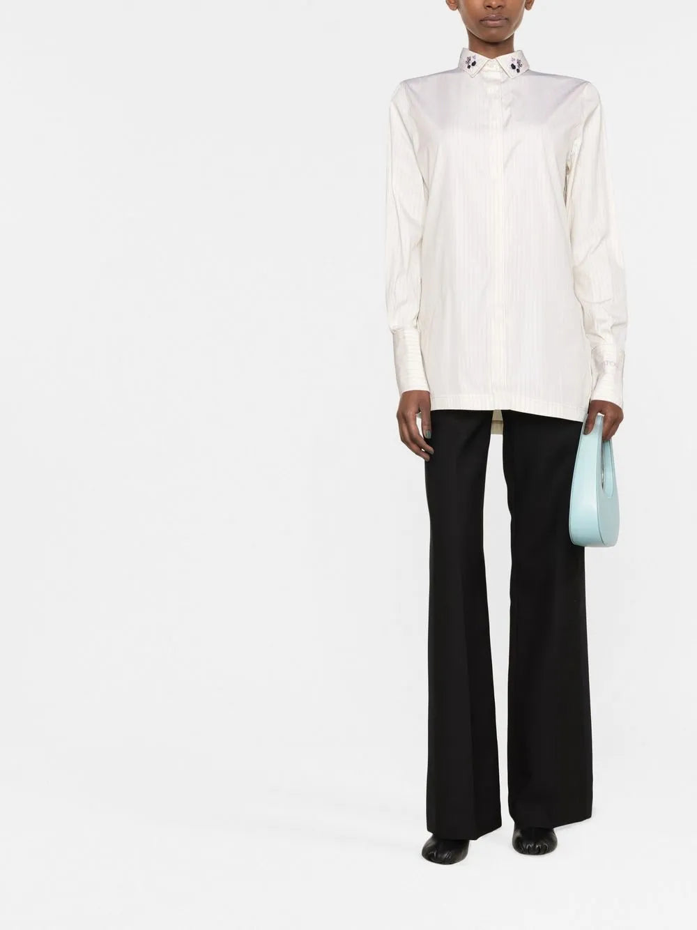 Embroidered Collar Striped Shirt