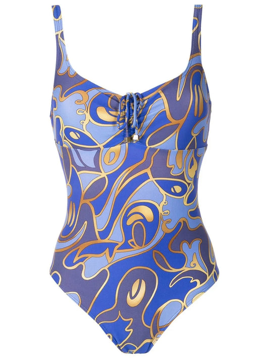 Graphic-Print Front-Tie Swimsuit