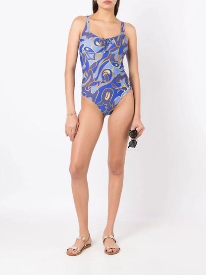 Graphic-Print Front-Tie Swimsuit
