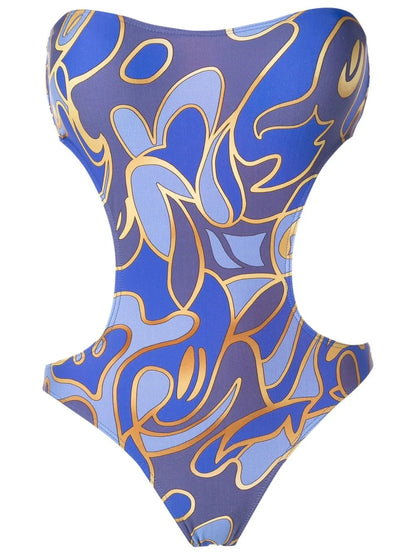Graphic-Print Bandeau Swimsuit