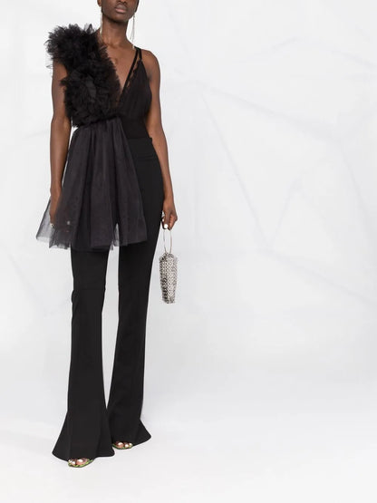 Asymmetric Tulle Bodysuit