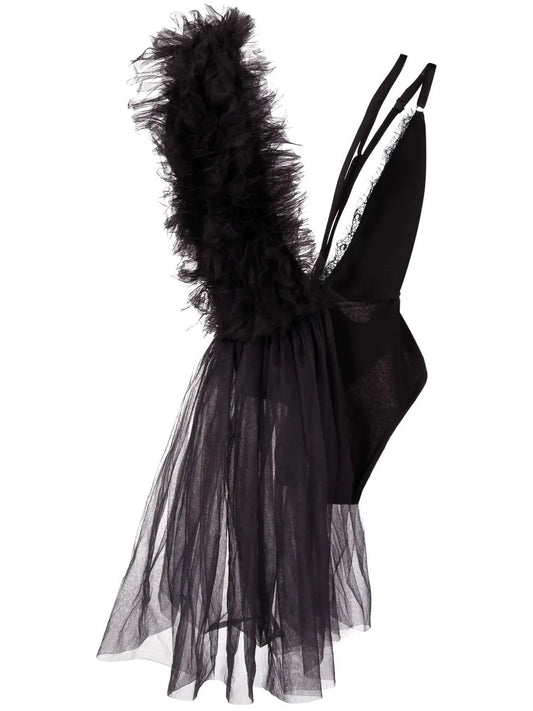 Asymmetric Tulle Bodysuit