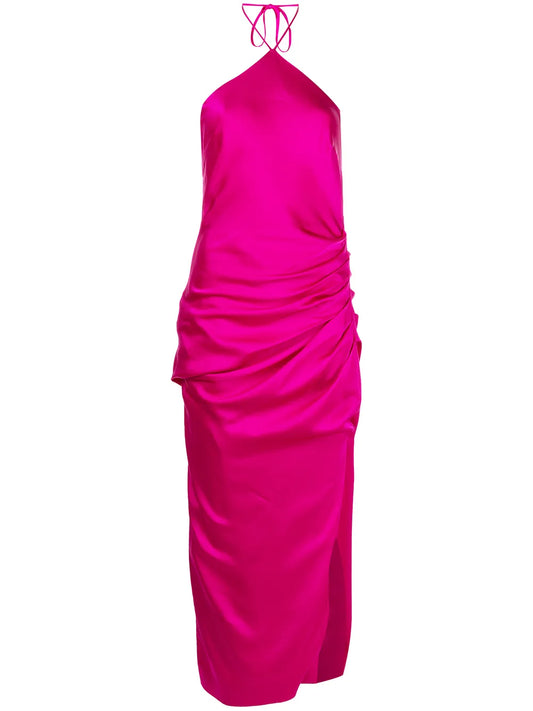 Draped-Front Embellished Midi Dress