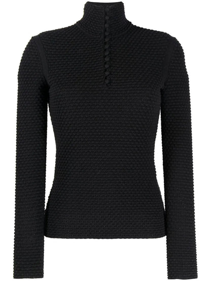 Buttoned Open-Knit Jumper