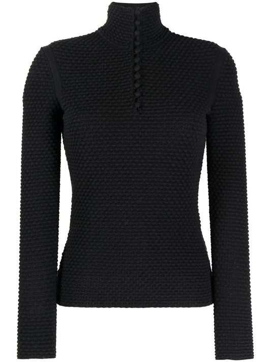 Buttoned Open-Knit Jumper