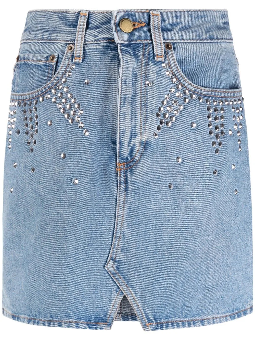 Rhinestone-Embellished Denim Skirt