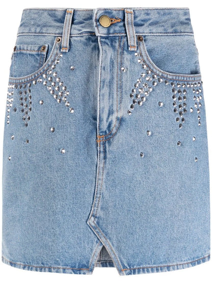 Rhinestone-Embellished Denim Skirt