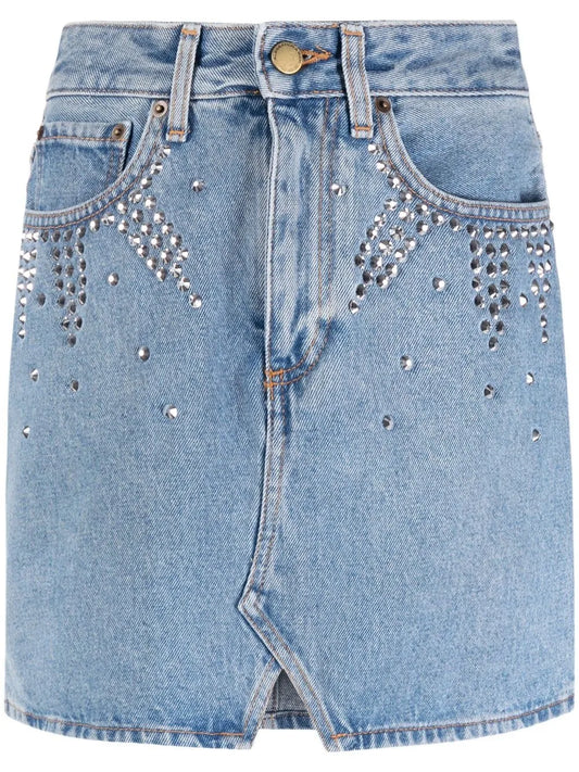 Rhinestone-Embellished Denim Skirt