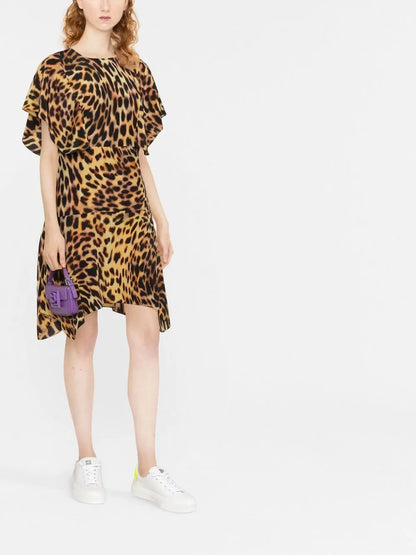 Leopard-Print Silk Flounce Dress