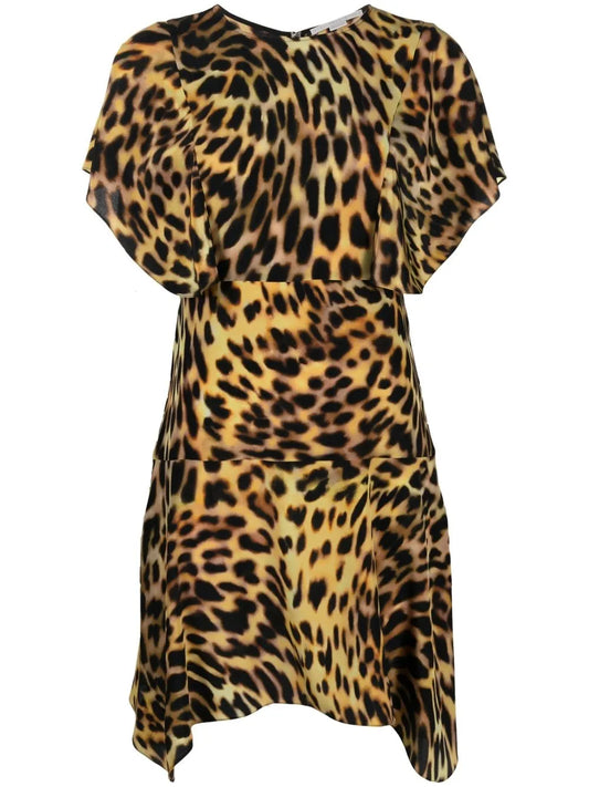 Leopard-Print Silk Flounce Dress
