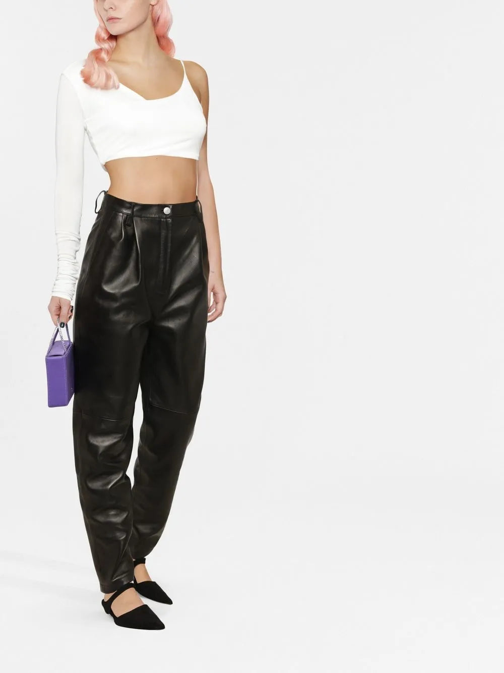 High-Waisted Tapered Leather Trousers