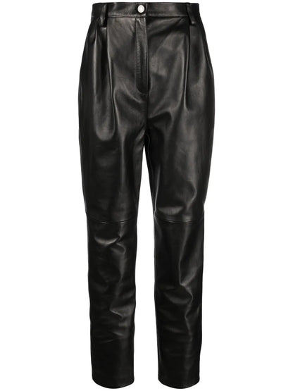 High-Waisted Tapered Leather Trousers