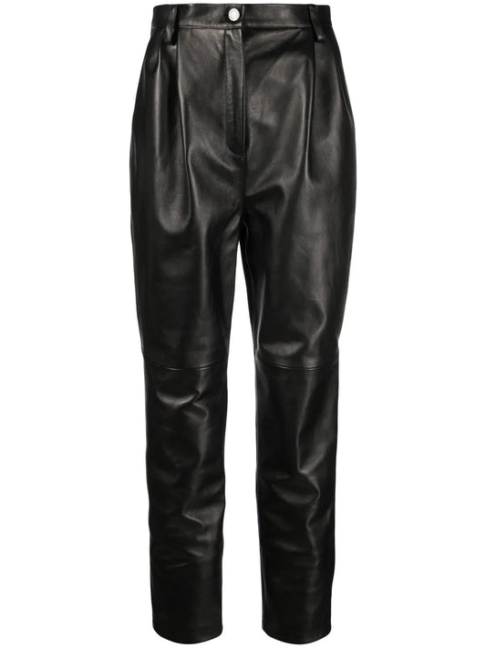 High-Waisted Tapered Leather Trousers