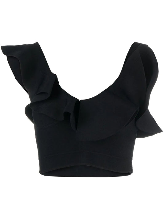 Gathered-Neckline Cropped Top