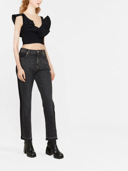 Gathered-Neckline Cropped Top