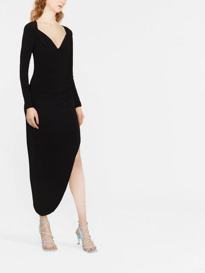 Long-Sleeve Asymmetric-Hem Dress
