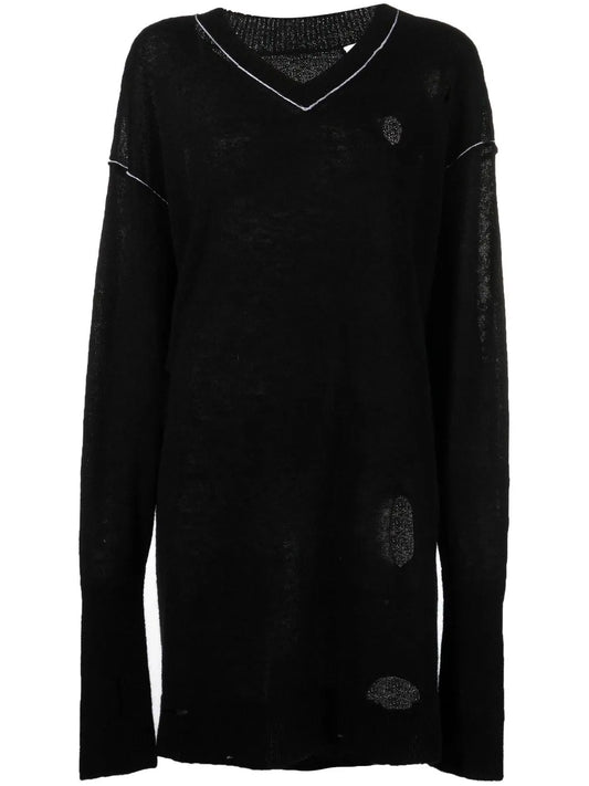 Distressed V-Neck Jumper