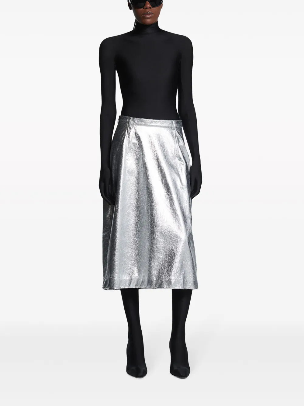 Metallic-Effect Lamb Skin Skirt