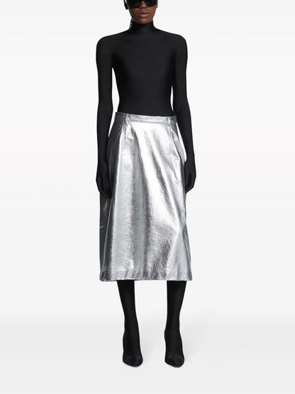 Metallic-Effect Lamb Skin Skirt