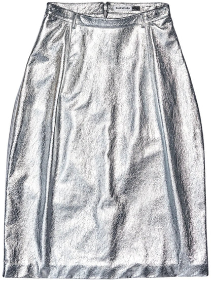 Metallic-Effect Lamb Skin Skirt