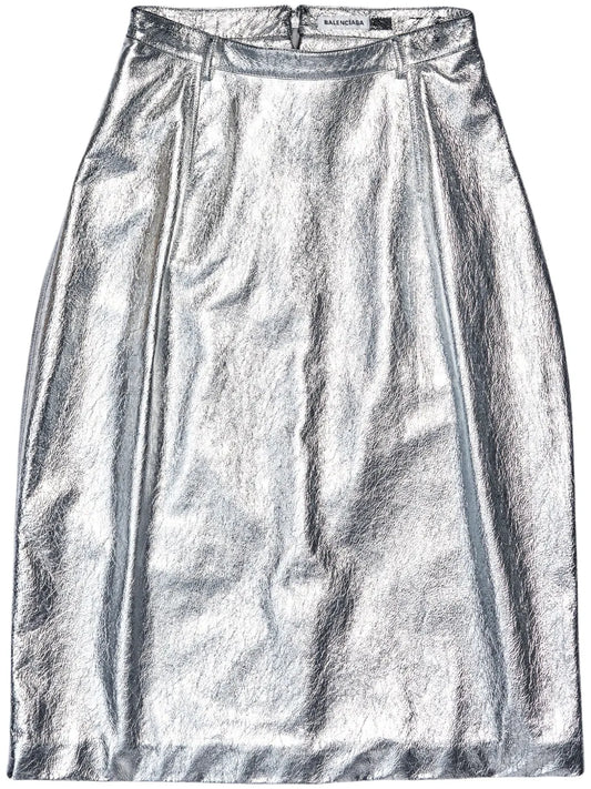 Metallic-Effect Lamb Skin Skirt