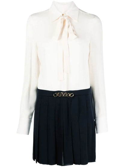 Pussy-Bow Collar Shirt Dress
