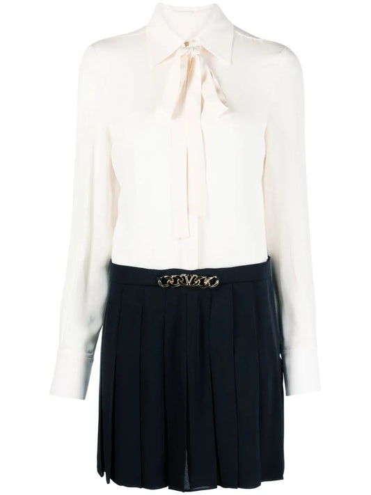 Pussy-Bow Collar Shirt Dress