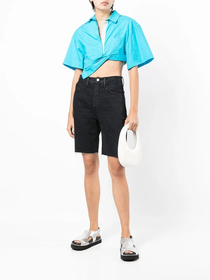 Wide-Leg Denim Shorts