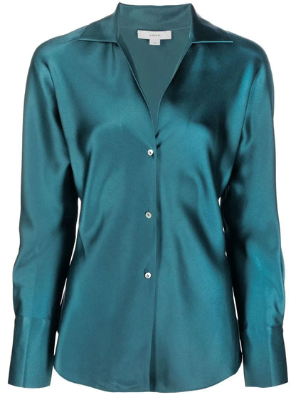 Spread-Collar Silk Shirt