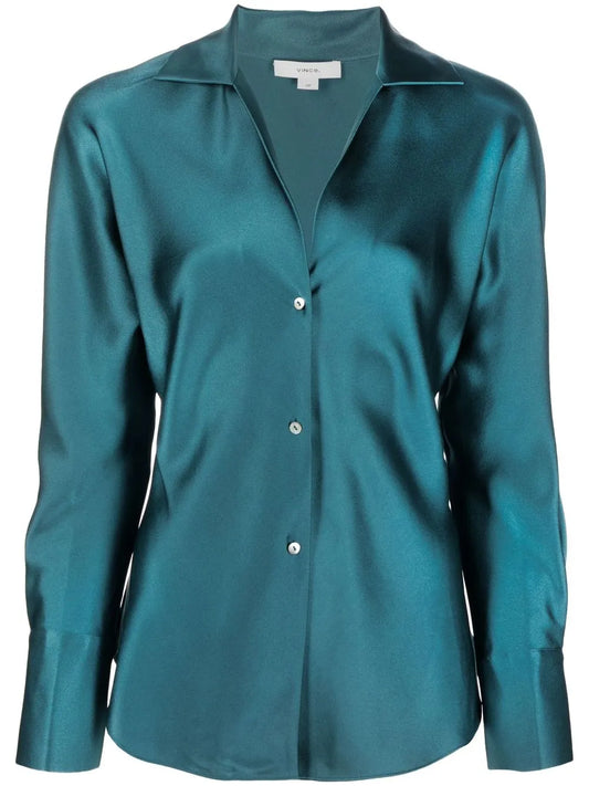 Spread-Collar Silk Shirt