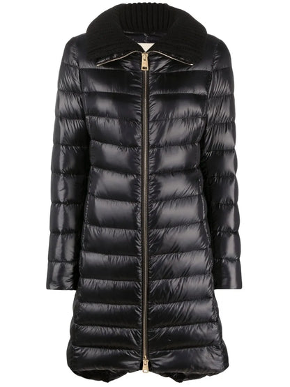 Knitted-Collar Padded Coat