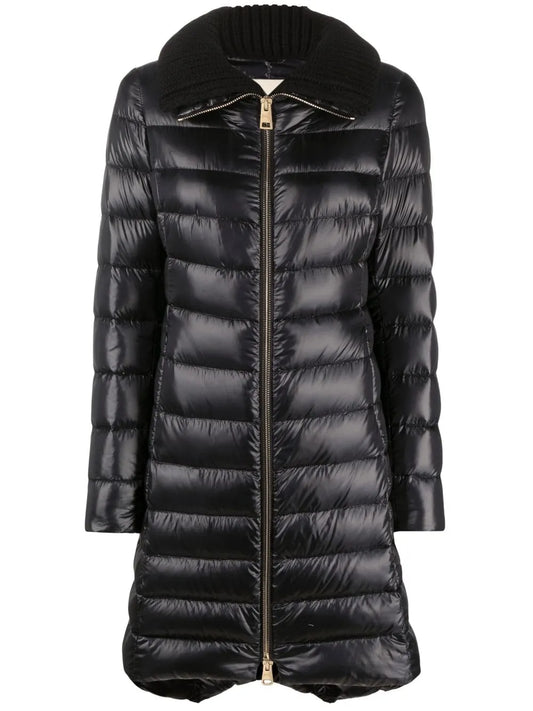 Knitted-Collar Padded Coat
